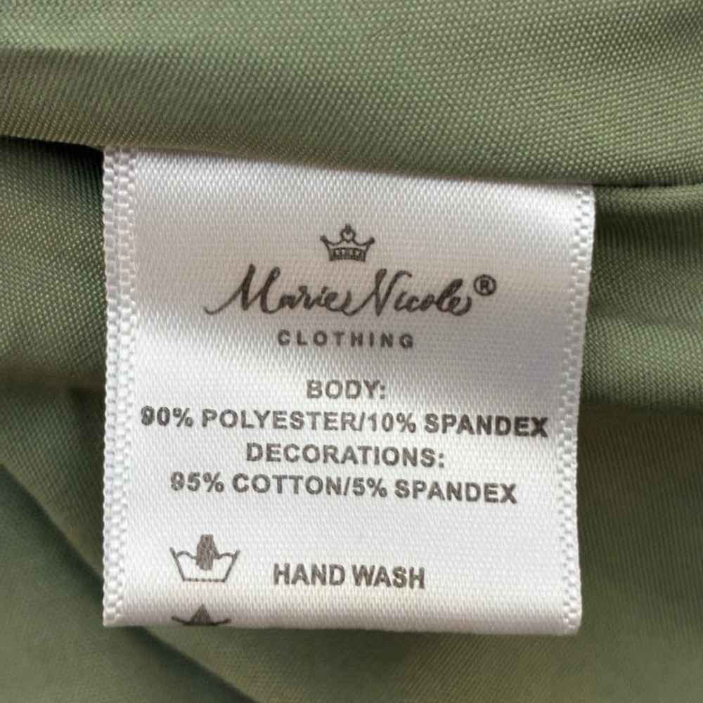 Marie Nicole Swiss Dot Tiered Ruffle Dress Sage Green Boho Smocked Size L - Picture 6 of 6
